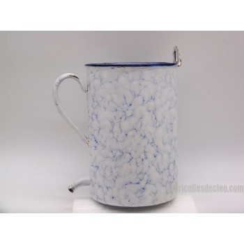Enema pot enamelled white metal with blue border