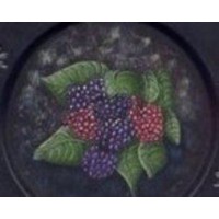Hand Painted Black Metal Plate Country Berries