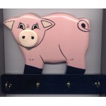Support Clé Cochon Rose Bois Plaque Fait Main