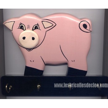 Key Holder Pink Piggy Wood Wall Plaque handmade