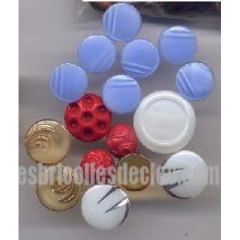 28 Boutons Anciens Verre Trous Rond