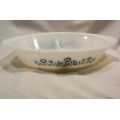 Pyrex divided casserole dish white blue flowers