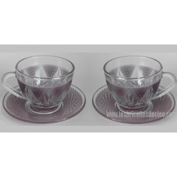 Purple Glass Tea Cup Saucer Firna Indonesia 2 set