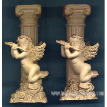 Candle Holder Cream Pillar Cherub Angel Gold Antiqued
