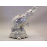 Elephant Figurine Pearlescent Ceramic Raised Trunk