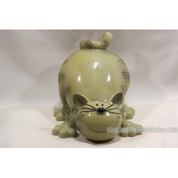 Tirelire Figurine Chat Gris Céramique