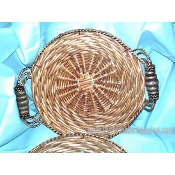 Wicker Rattan Basket Wood Metal Handles