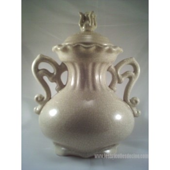Decorative Urn Vase Sage Green Crackle Ceramic